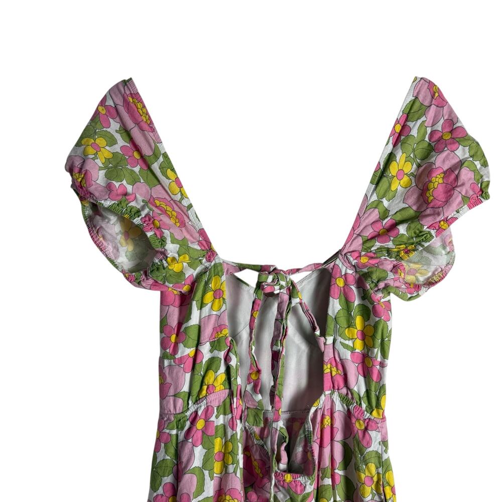 Show Me Your MuMu Cathy Pink Retro Floral Sweetheart Tie Back Puff Maxi Dress M - Picture 13 of 16